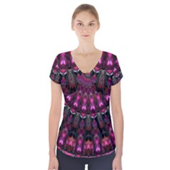 Pink Vortex Half Kaleidoscope  Short Sleeve Front Detail Top by KirstenStar