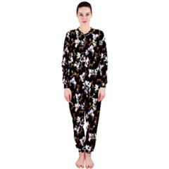 Dark Chinoiserie Floral Collage Pattern Onepiece Jumpsuit (ladies)  by dflcprintsclothing