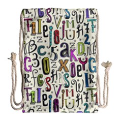 Colorful Retro Style Letters Numbers Stars Drawstring Bag (large) by EDDArt