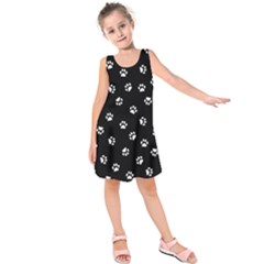 Footprints Cat White Black Kids  Sleeveless Dress by EDDArt