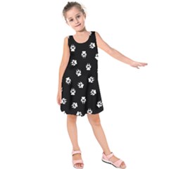 Footprints Dog White Black Kids  Sleeveless Dress by EDDArt