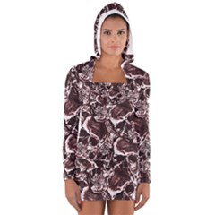 Skull Pattern Women s Long Sleeve Hooded T-shirt by ValentinaDesign