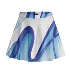 Glittering Abstract Lines Blue Wave Chefron Mini Flare Skirt by Mariart