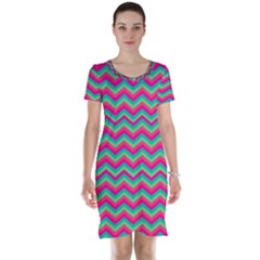 Retro Pattern Zig Zag Short Sleeve Nightdress by Nexatart