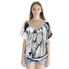 Framed Horse Flutter Sleeve Top by Nexatart