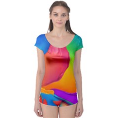 Paint Rainbow Color Blue Red Green Blue Purple Boyleg Leotard  by Mariart