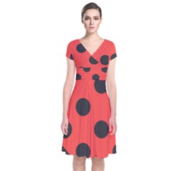 Red Black Hole White Line Wave Chevron Polka Circle Short Sleeve Front Wrap Dress by Mariart