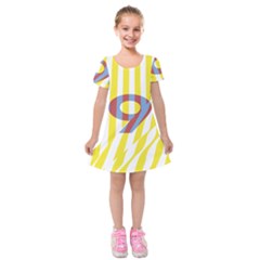 Number 9 Line Vertical Yellow Red Blue White Wae Chevron Kids  Short Sleeve Velvet Dress by Mariart