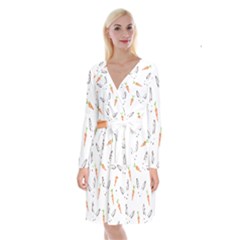 Rabbit Carrot Pattern Weft Step Face Long Sleeve Velvet Front Wrap Dress by Mariart