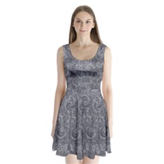 Grey Romantic Flower Pattern Denim Split Back Mini Dress  by Ivana