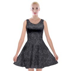 Black Romantic Flower Pattern Denim Velvet Skater Dress by Ivana