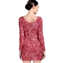 Red Romantic Flower Pattern Long Sleeve Velvet Bodycon Dress View2