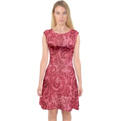 Red Romantic Flower Pattern Capsleeve Midi Dress by Ivana