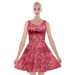 Red Romantic Flower Pattern Velvet Skater Dress by Ivana