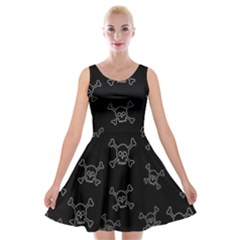 Skull Pattern Velvet Skater Dress by ValentinaDesign