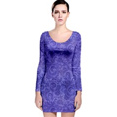 Vibrant Blue Romantic Flower Pattern Long Sleeve Velvet Bodycon Dress by Ivana