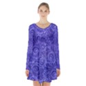 Vibrant Blue Romantic Flower Pattern Long Sleeve Velvet V-neck Dress View1