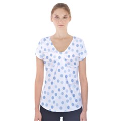 Bubble Balloon Circle Polka Blue Short Sleeve Front Detail Top by Mariart