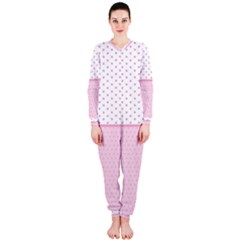 Love Polka Dot White Pink Line Onepiece Jumpsuit (ladies)  by Mariart