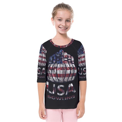 Usa Bowling  Kids  Quarter Sleeve Raglan Tee by Valentinaart