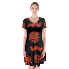 Aztecs Pattern Short Sleeve V-neck Flare Dress by ValentinaDesign