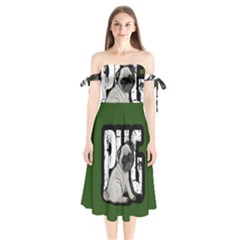 Pug Shoulder Tie Bardot Midi Dress by Valentinaart