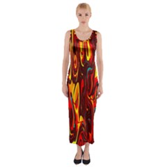 Effect Pattern Brush Red Orange Fitted Maxi Dress by Nexatart