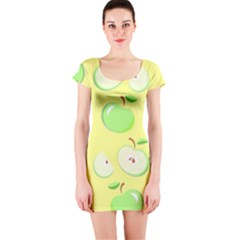 Apples Apple Pattern Vector Green Short Sleeve Bodycon Dress by Nexatart