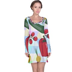 Vegetables Cucumber Tomato Long Sleeve Nightdress by Nexatart