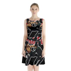 Kung Fu  Sleeveless Waist Tie Chiffon Dress by Valentinaart