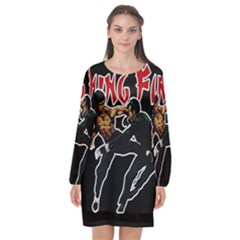 Kung Fu  Long Sleeve Chiffon Shift Dress  by Valentinaart