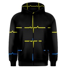 Heart Monitor Screens Pulse Trace Motion Black Blue Yellow Waves Men s Zipper Hoodie by Mariart