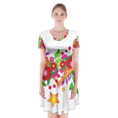 Heart Flowers Sign Short Sleeve V-neck Flare Dress by Nexatart