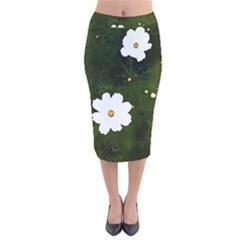 Daisies In Green Velvet Midi Pencil Skirt by DeneWestUK