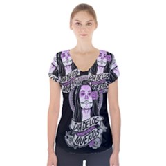 Dia De Los Muertos Short Sleeve Front Detail Top by nudefoodtees