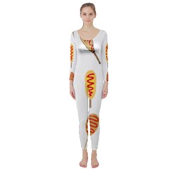 Hot Dog Buns Sate Sauce Bread Long Sleeve Catsuit by Mariart