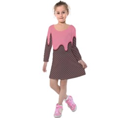 Ice Cream Pink Choholate Plaid Chevron Kids  Long Sleeve Velvet Dress by Mariart