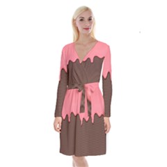 Ice Cream Pink Choholate Plaid Chevron Long Sleeve Velvet Front Wrap Dress by Mariart