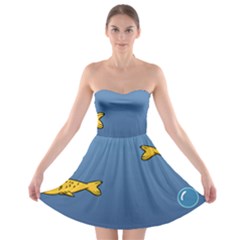 Water Bubbles Fish Seaworld Blue Strapless Bra Top Dress by Mariart