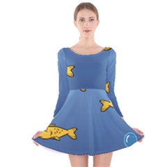 Water Bubbles Fish Seaworld Blue Long Sleeve Velvet Skater Dress by Mariart