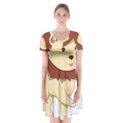 Happy Cartoon Baby Lion Short Sleeve V-neck Flare Dress by Catifornia