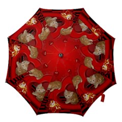 Cute, Playing Kitten With Hearts Hook Handle Umbrellas (small) by FantasyWorld7