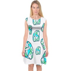 Brilliant Diamond Green Blue White Capsleeve Midi Dress by Mariart