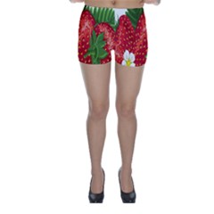 Strawberry Red Seed Leaf Green Skinny Shorts by Mariart