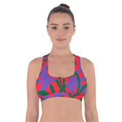 Purple Flower Red Background Cross Back Sports Bra by Mariart