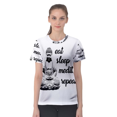 Eat, Sleep, Meditate, Repeat  Women s Sport Mesh Tee by Valentinaart