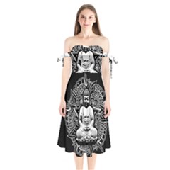 Ornate Buddha Shoulder Tie Bardot Midi Dress by Valentinaart