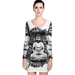 Ornate Buddha Long Sleeve Velvet Bodycon Dress by Valentinaart