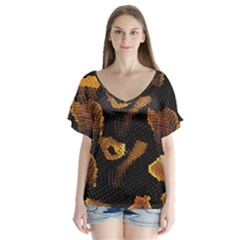 Gold Snake Skin Flutter Sleeve Top by BangZart