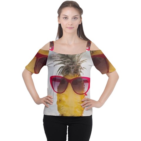 Pineapple With Sunglasses Women s Cutout Shoulder Tee by LimeGreenFlamingo